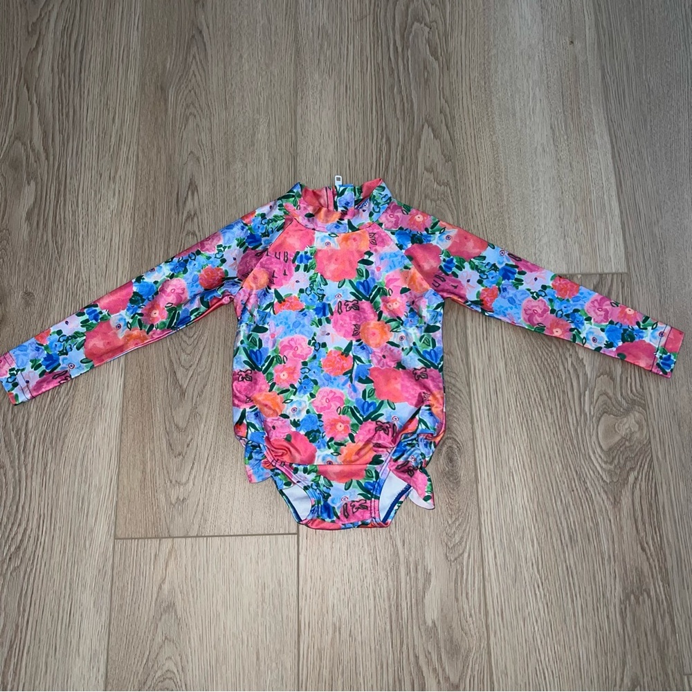 Poppy Kids Co Ruffle Floral Long Sleeve Swimsuit
